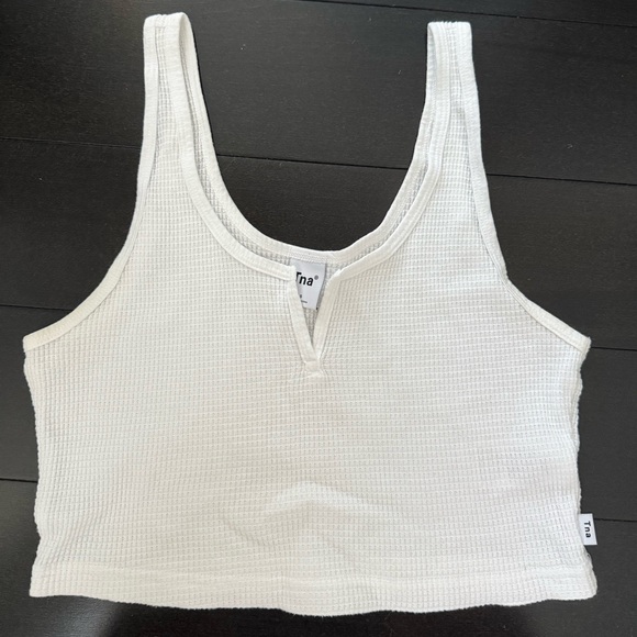 TNA Tops - Aritzia TNA White Waffle Knit Cropped Tank